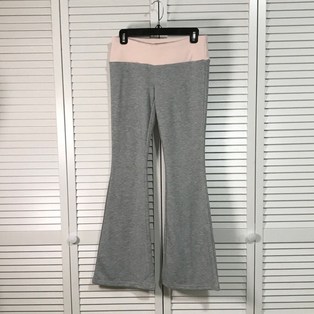 NWT IAEY Y2K Pink Gray Fold Over Low Rise Flare Legs Yoga Pants Women M